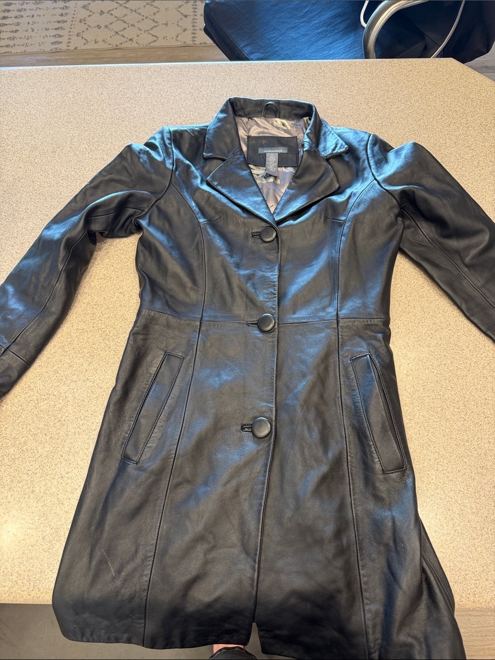 Classic Hillard & Hanson Black Leather Women's Button-Front Coat